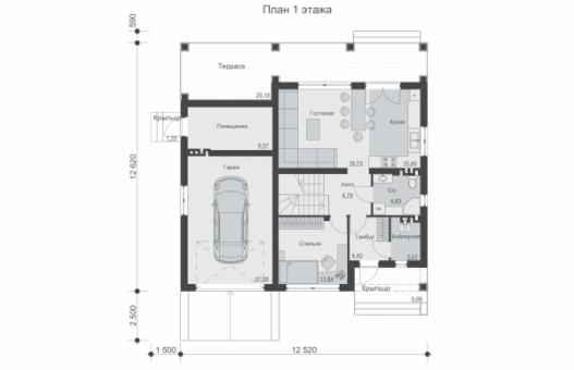 Проект одноэтажного жилого дома с подвалом, террасой и мансардой